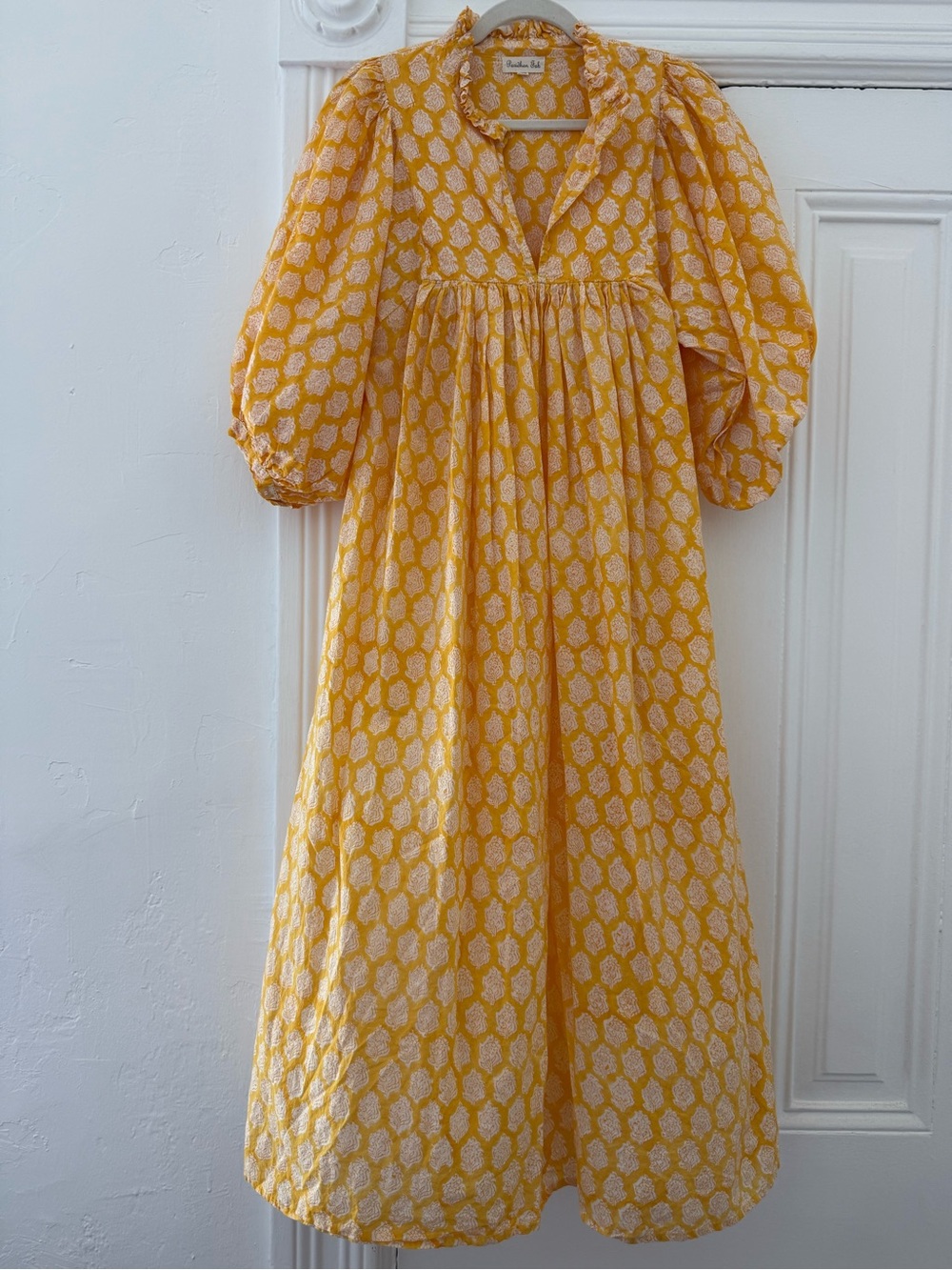 Paridhan Yellow Printed billow sleeve Maxi Dress
